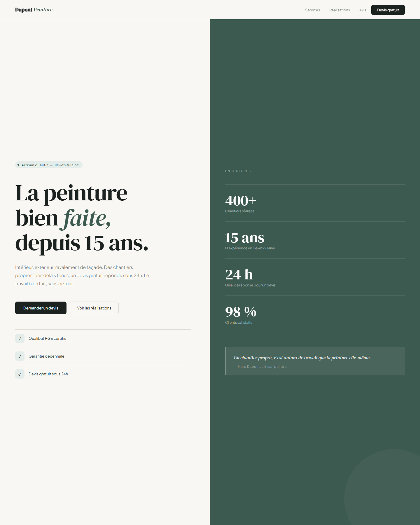 Création site internet artisan Rennes - Exemple Dupont Peinture